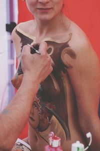 Close-up of hands working