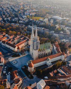 High angle view of buildings in city