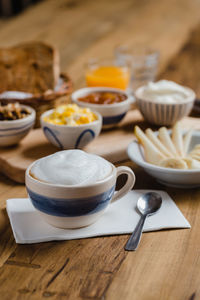 Close-up of breakfast on table