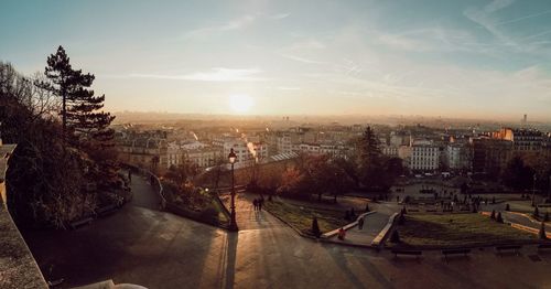 High angle shot of townscape against sky