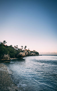 Scenic view of sea against clear sky