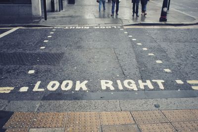 Low section of text on road in city