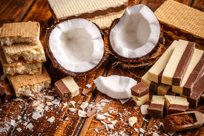 High angle view of food on table