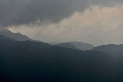 Scenic view of silhouette mountains against sky