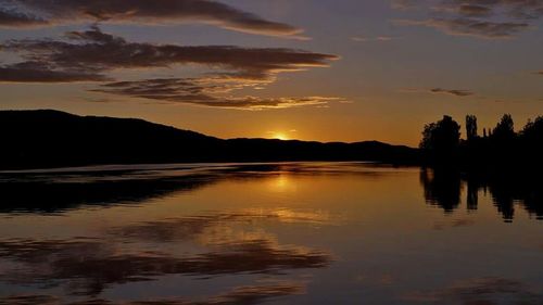 Scenic view of lake at sunset