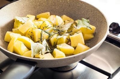 Close-up of chopped vegetables in bowl on table