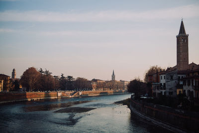 River passing through city against sky