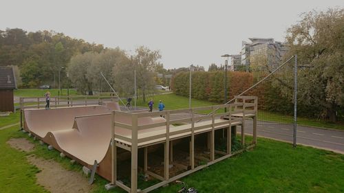 View of soccer field against sky