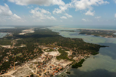 Aerial view of coastline of sri lanka island with islands and blue sea. 