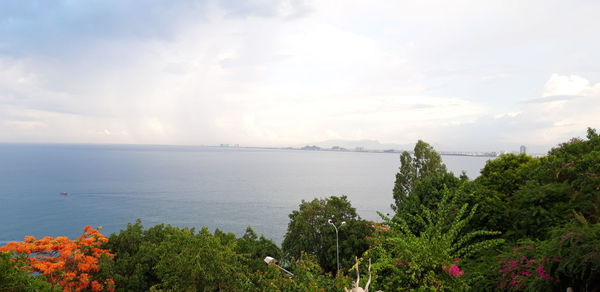 Scenic view of bay against sky