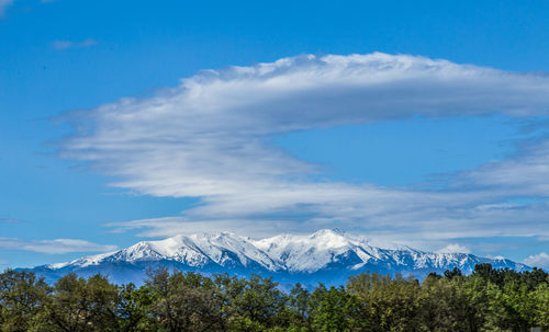 Scenic view of mountains against cloudy sky