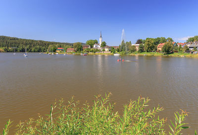 Scenic view of lake against clear sky