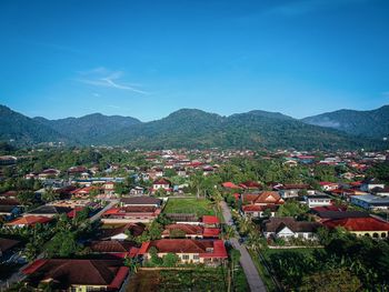 High angle view of townscape against sky