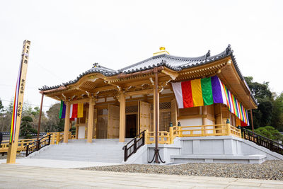 Low angle view of temple against building