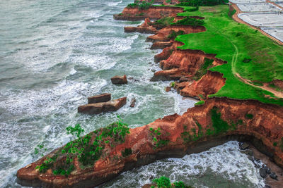 High angle view of rocks in sea