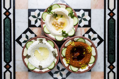 Directly above shot of breakfast served on table