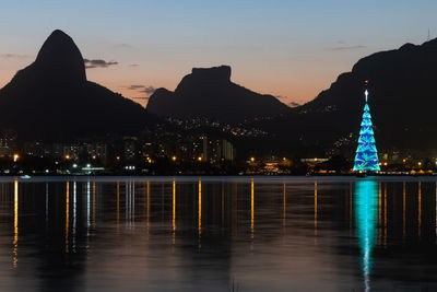 Illuminated buildings in city at night