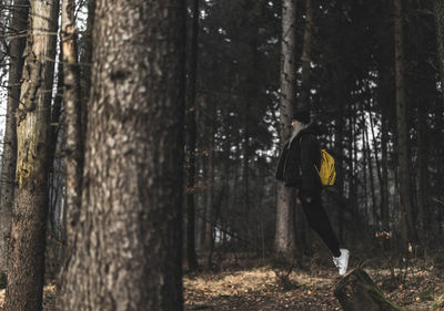 Man amidst trees in forest