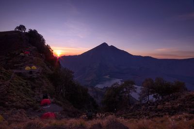 Scenic view of mountains against sky during sunset