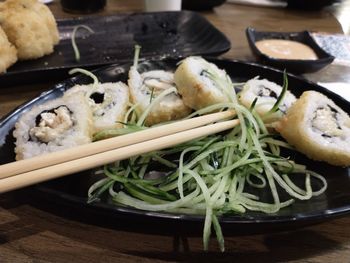 High angle view of rice in bowl on table