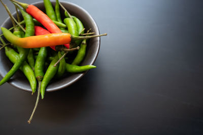 High angle view of vegetables in bowl on table