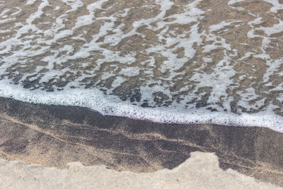 High angle view of footprints on beach
