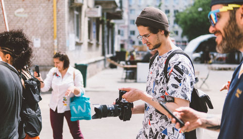 People on street in city