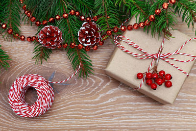 Close-up of christmas tree on table