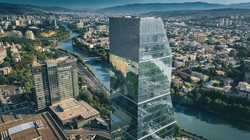 High angle view of buildings in city