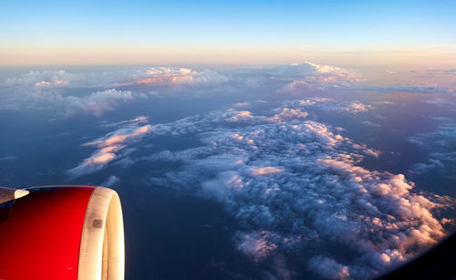 Aerial view of aircraft engine against sky