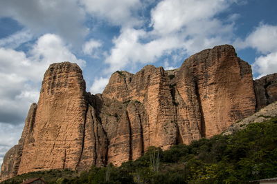 Low angle view of rock formations against sky