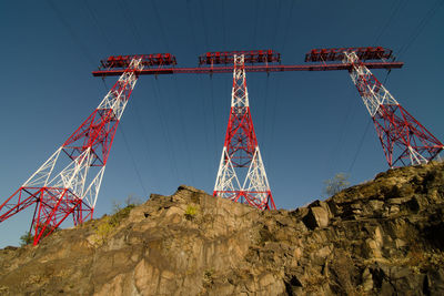 Low angle view of crane against clear sky