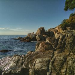 Scenic view of sea against clear blue sky