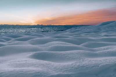 Scenic view of land against sky during sunset