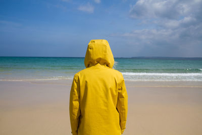 Rear view of man standing on beach