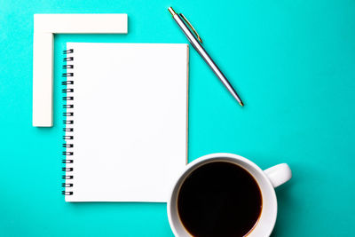 High angle view of coffee cup on table