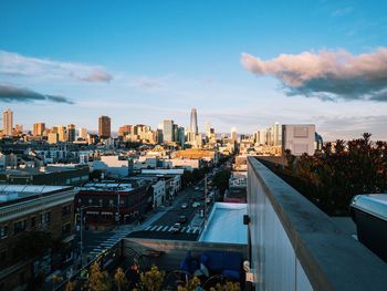 High angle view of cityscape against sky
