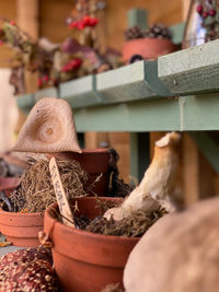 Close-up of wicker basket for sale in market