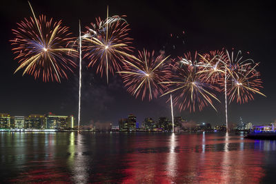 Fireworks above the lake in yas bay for golden jubilee uae national day celebrations in abu dhabi