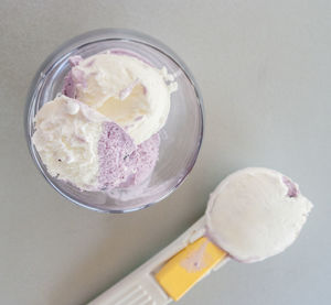 High angle view of ice cream on table