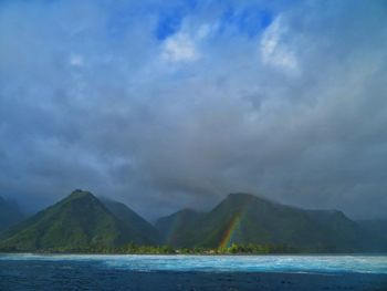 Scenic view of sea and mountains against sky