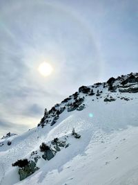 Scenic view of snow covered mountain against sky