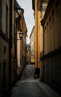 Empty alley amidst buildings in city