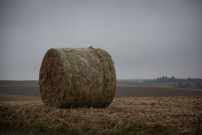 Hay bales on field against sky