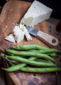 High angle view of vegetables on cutting board