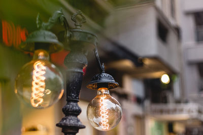 Close-up of illuminated light bulb