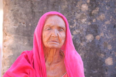 Portrait of a beautiful senior woman with indian culture in the photography , 100 more aged .