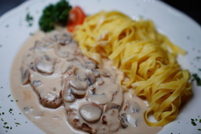 High angle view of breakfast served in plate