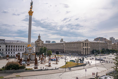 Cityscape with independence monument on the maidan nezalezhnosti square