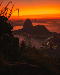 Scenic view of sea against orange sky